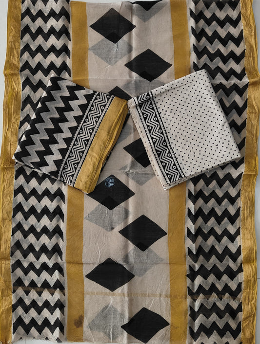 JAIPURI HAND BLOCK PRINTED MAHESHWARI SILK SUIT WITH SILK DUPPATA (MSD132)