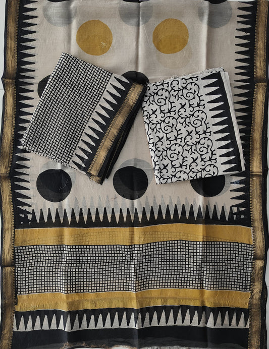 JAIPURI HAND BLOCK PRINTED MAHESHWARI SILK SUIT WITH SILK DUPPATA (MSD136)