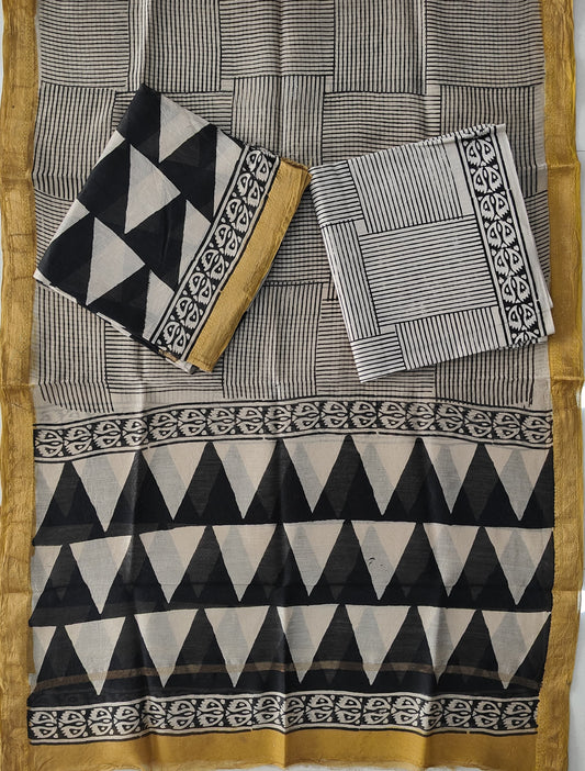 JAIPURI HAND BLOCK PRINTED MAHESHWARI SILK SUIT WITH SILK DUPPATA (MSD131)