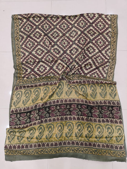 Pomegranate Printed Ajrakh Hand Block Modal Silk Saree with Blouse (CID108)