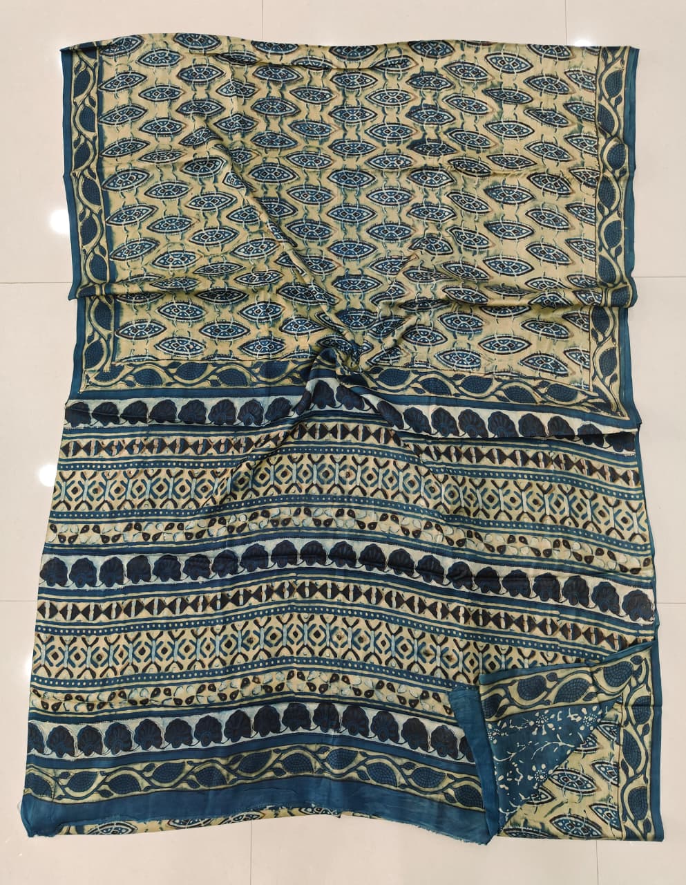 Pomegranate Printed Ajrakh Hand Block Modal Silk Saree with Blouse (CID109)