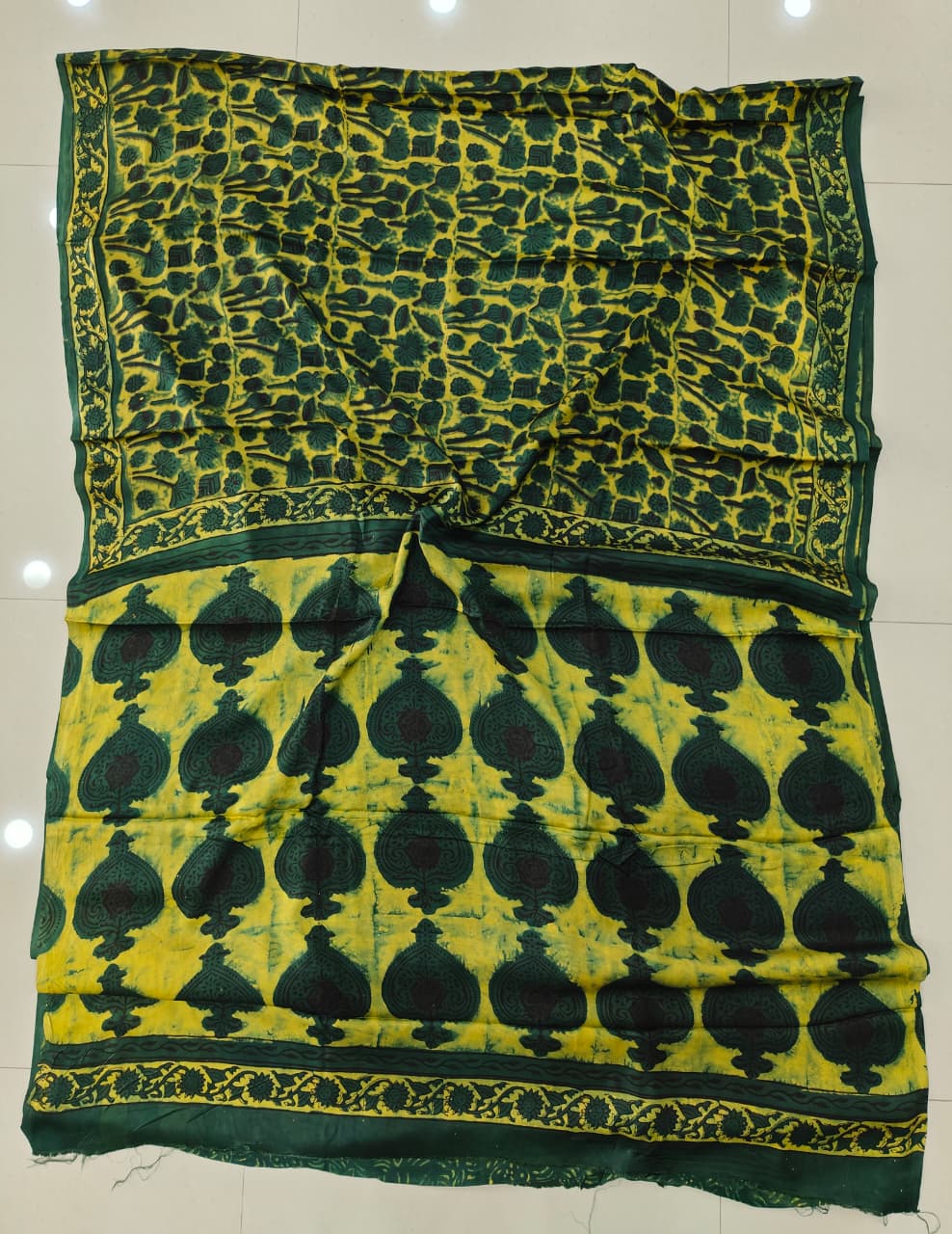 Pomegranate Printed Ajrakh Hand Block Modal Silk Saree with Blouse (CID111)