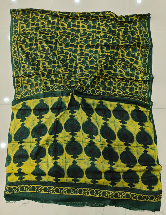 Pomegranate Printed Ajrakh Hand Block Modal Silk Saree with Blouse (CID111)