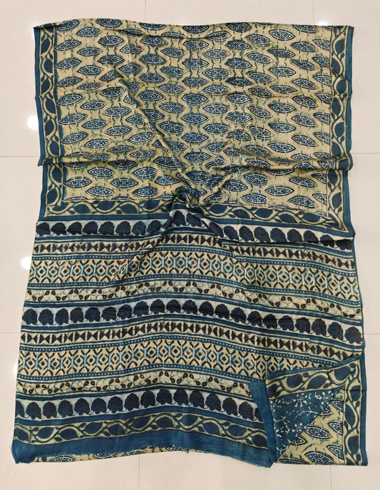 Pomegranate Printed Ajrakh Hand Block Modal Silk Saree with Blouse (CID109)