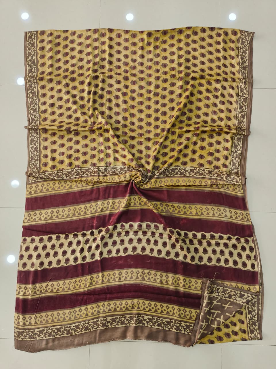 Pomegranate Printed Ajrakh Hand Block Modal Silk Saree with Blouse (CID115)