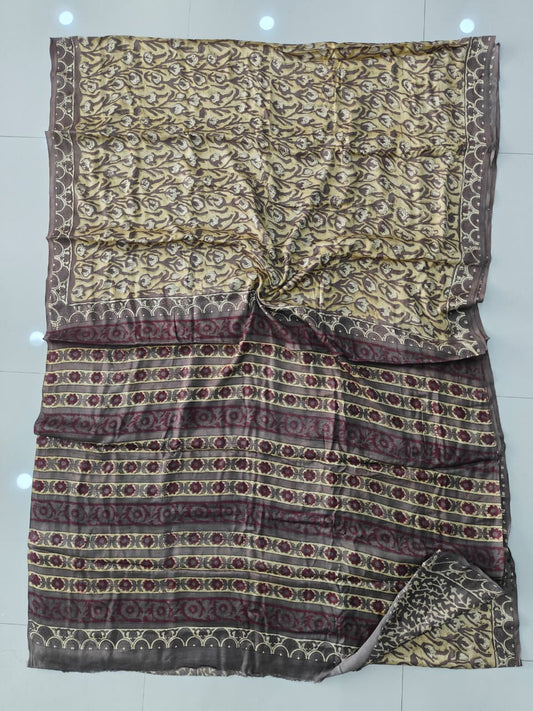 Pomegranate Printed Ajrakh Hand Block Modal Silk Saree with Blouse (CID117)