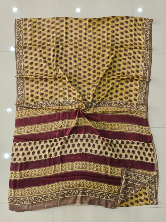 Pomegranate Printed Ajrakh Hand Block Modal Silk Saree with Blouse (CID115)