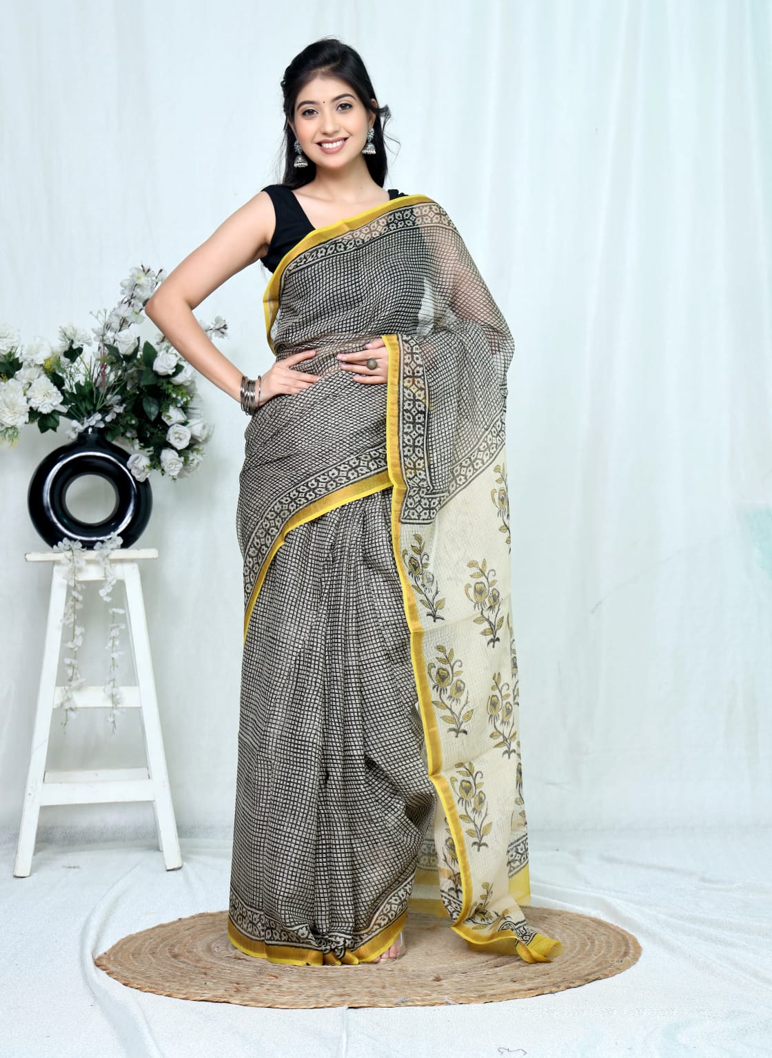 Jaipuri Block Printed Cotton Kota Doriya Saree (CIS156)