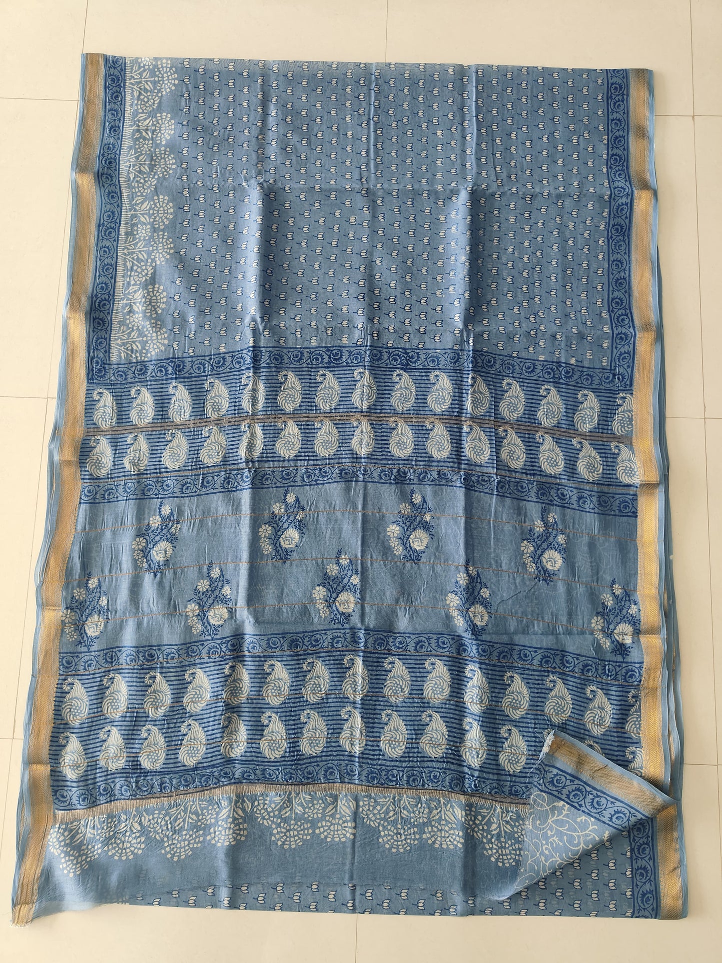 Jaipuri Hand Block Bagru Printed Maheshwari Silk Saree With Blouse (MSS178)