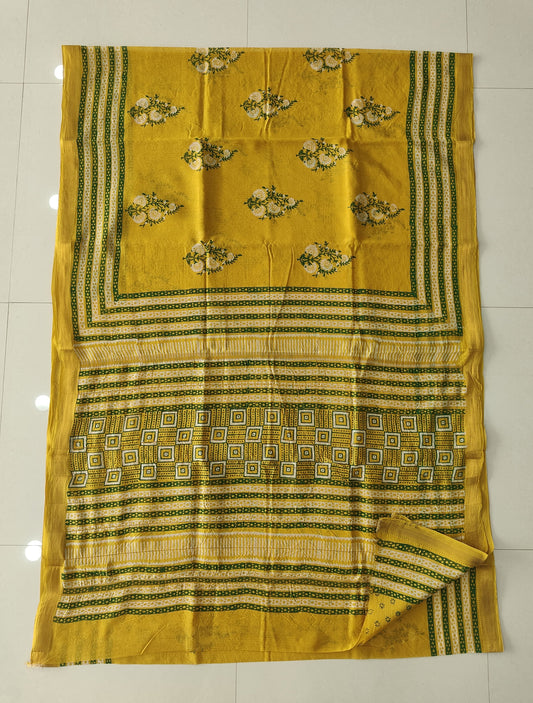 Jaipuri Hand Block Bagru Printed Maheshwari Silk Saree With Blouse (MSS180)