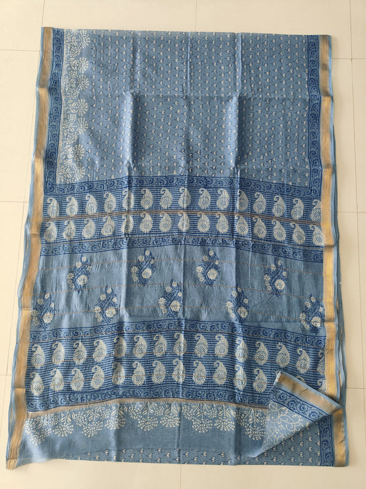 Jaipuri Hand Block Bagru Printed Maheshwari Silk Saree With Blouse (MSS178)