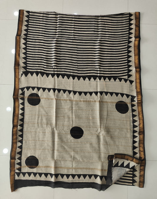 Jaipuri Hand Block Bagru Printed Maheshwari Silk Saree With Blouse (MSS182)