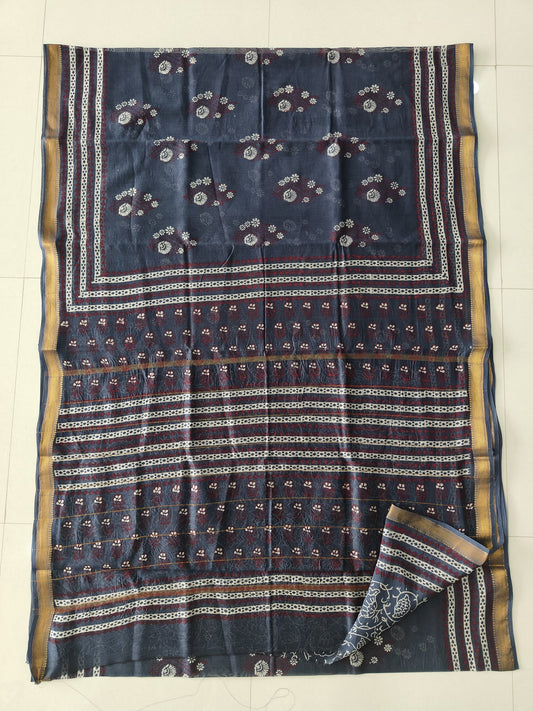 Jaipuri Hand Block Bagru Printed Maheshwari Silk Saree With Blouse (MSS183)