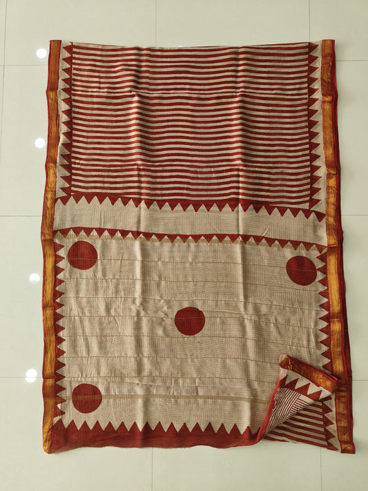 Jaipuri Hand Block Bagru Printed Maheshwari Silk Saree With Blouse (MSS181)