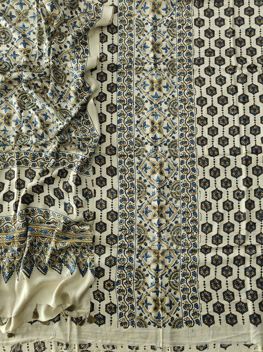 )Vanaspati Ajrakh Hand Block Printed Suits Modal Silk Fabric (CIT119)