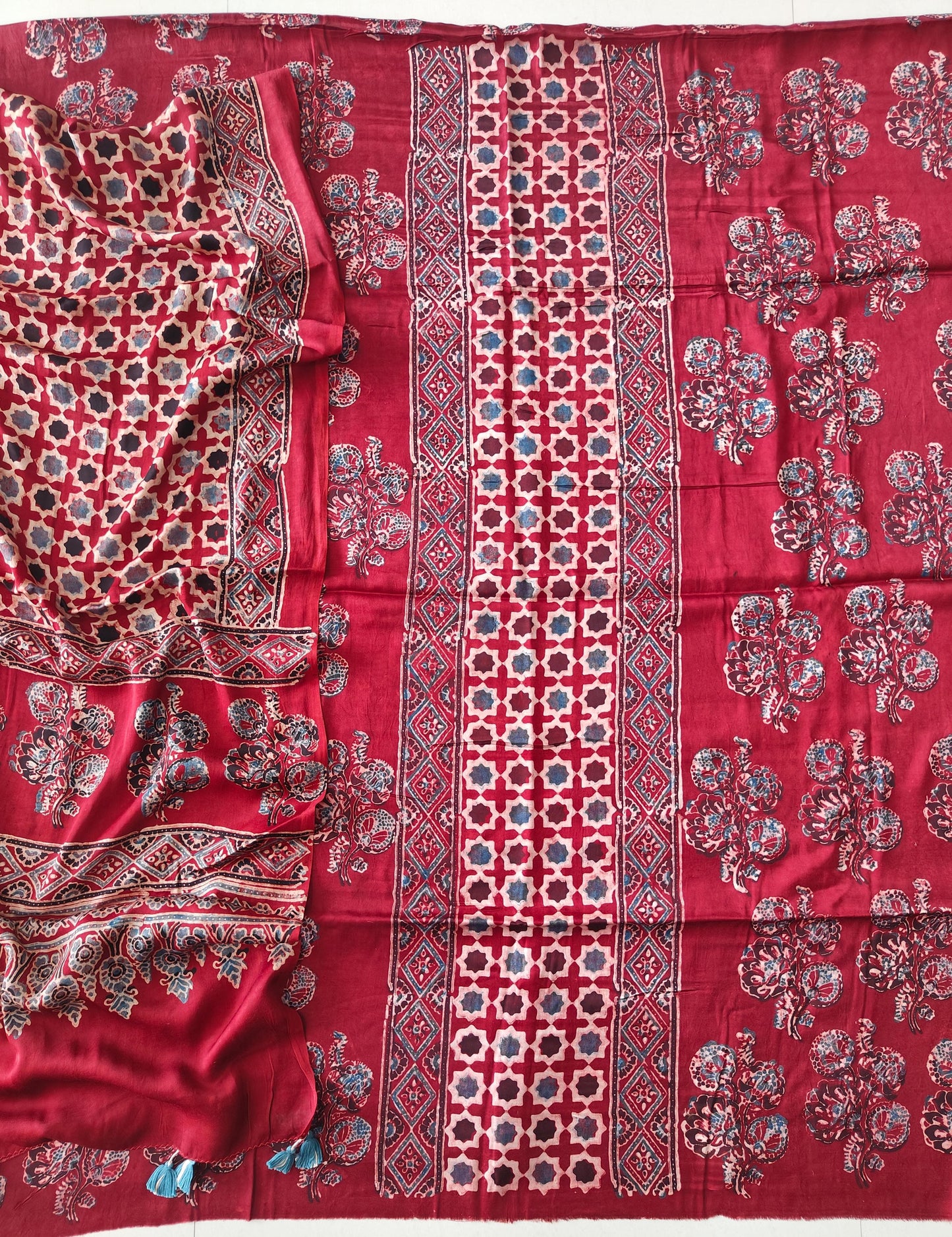 )Vanaspati Ajrakh Hand Block Printed Suits Modal Silk Fabric (CIT120)