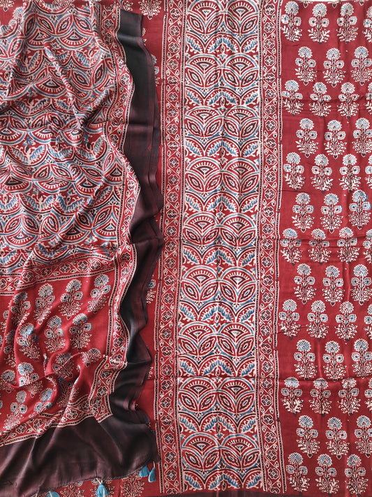 )Vanaspati Ajrakh Hand Block Printed Suits Modal Silk Fabric (CIT122)
