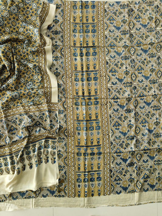 )Vanaspati Ajrakh Hand Block Printed Suits Modal Silk Fabric (CIT125)