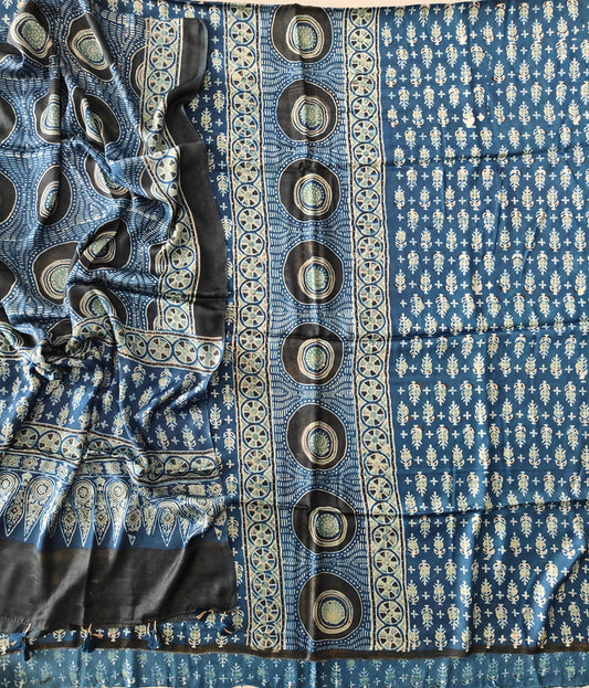 )Vanaspati Ajrakh Hand Block Printed Suits Modal Silk Fabric (CIT128)