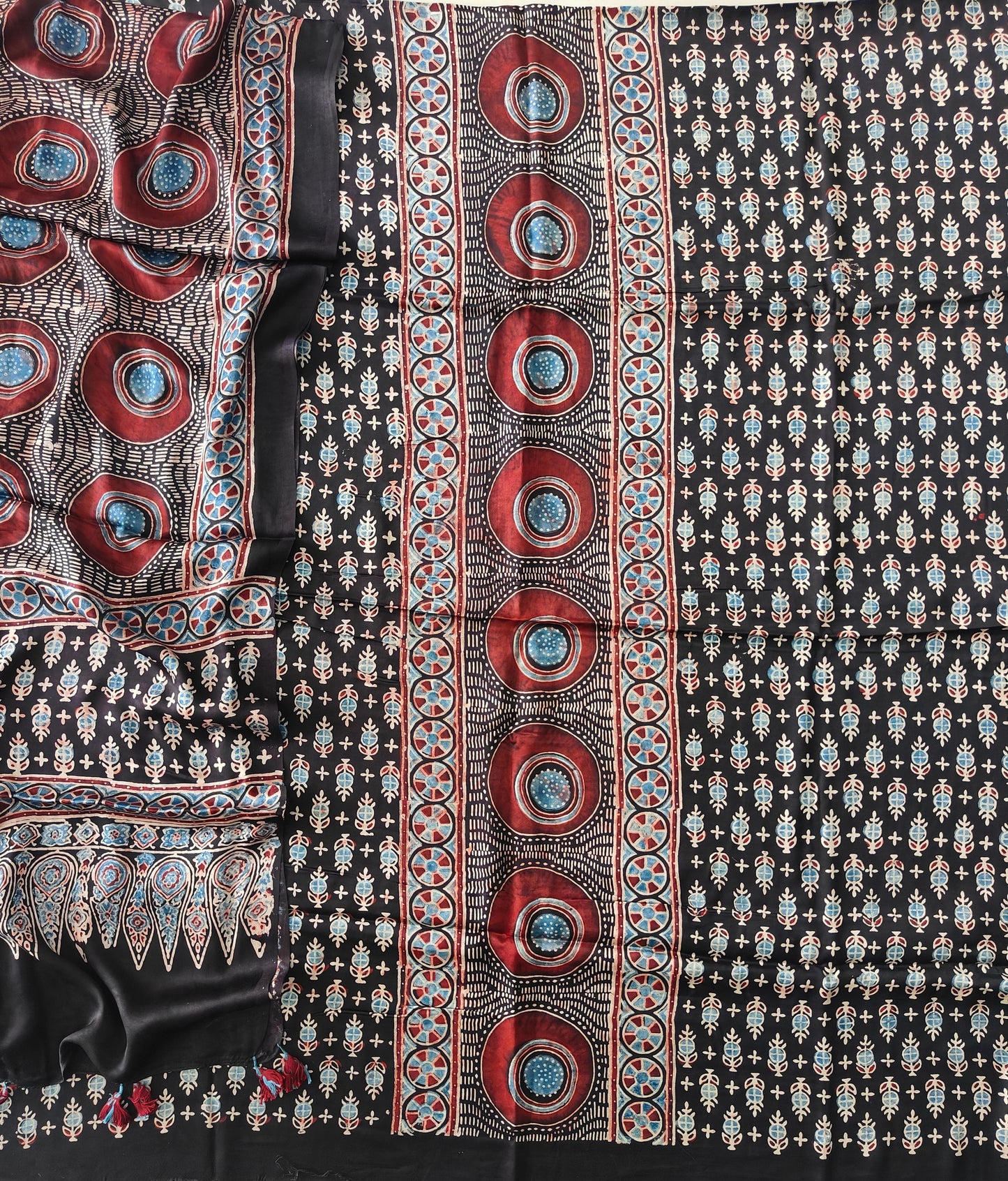 )Vanaspati Ajrakh Hand Block Printed Suits Modal Silk Fabric (CIT129)