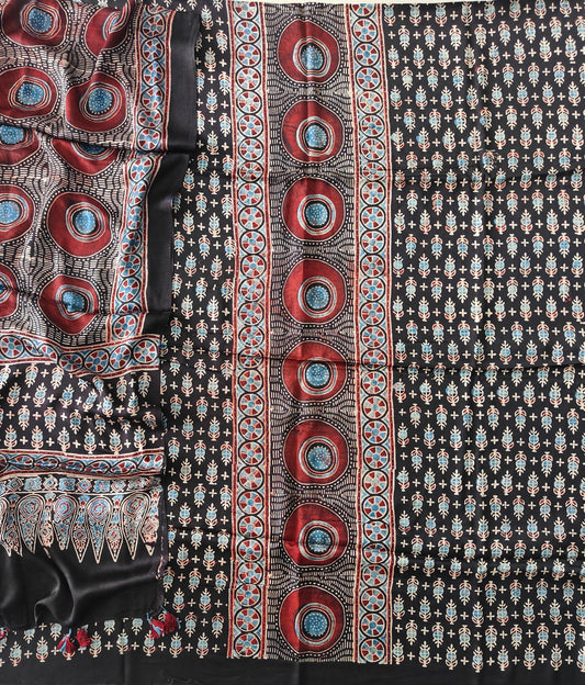 )Vanaspati Ajrakh Hand Block Printed Suits Modal Silk Fabric (CIT129)