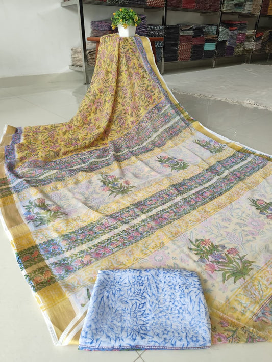Hand Brush Painted Chiffon Saree with Blouse ( CIA84)