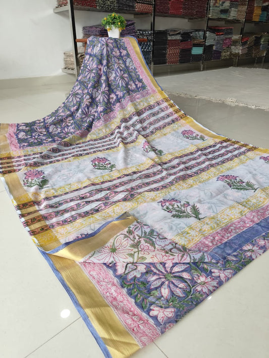 Hand Brush Painted Chiffon Saree with Blouse ( CIA85)
