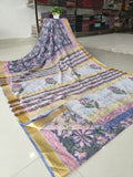 Hand Brush Painted Chiffon Saree with Blouse ( CIA85)