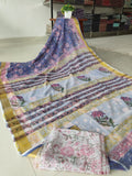 Hand Brush Painted Chiffon Saree with Blouse ( CIA83)