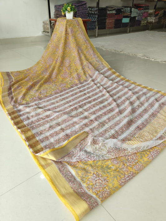 Hand Brush Painted Chiffon Saree with Blouse ( CIA87)