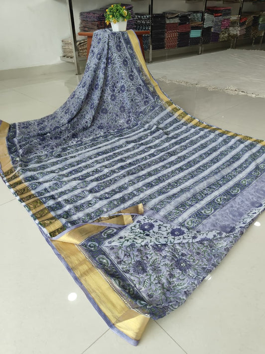 Hand Brush Painted Chiffon Saree with Blouse ( CIA88)