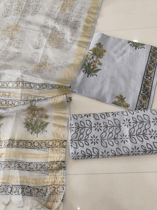 PRIMIUM JAIPURI COTTON SUIT WITH ORGANZA SILK DUPPATA (COS68)