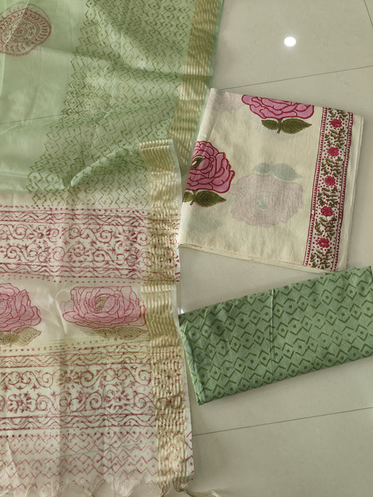 PRIMIUM JAIPURI COTTON SUIT WITH ORGANZA SILK DUPPATA (COS69)