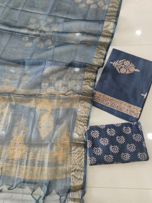 PRIMIUM JAIPURI COTTON SUIT WITH ORGANZA SILK DUPPATA (COS74)