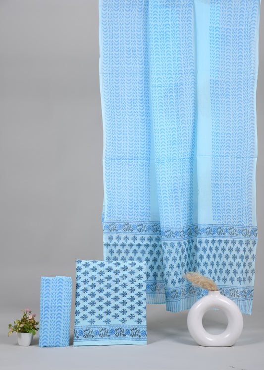 HAND BLOCK PRINTED COTTON 3-PIS SUIT WITH MULMUL DUPPATA (CMS156)