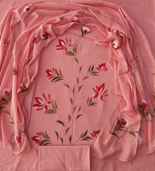 HAND BLOCK PRINTED COTTON 3-PIS SUIT WITH MULMUL DUPPATA (CMS158)