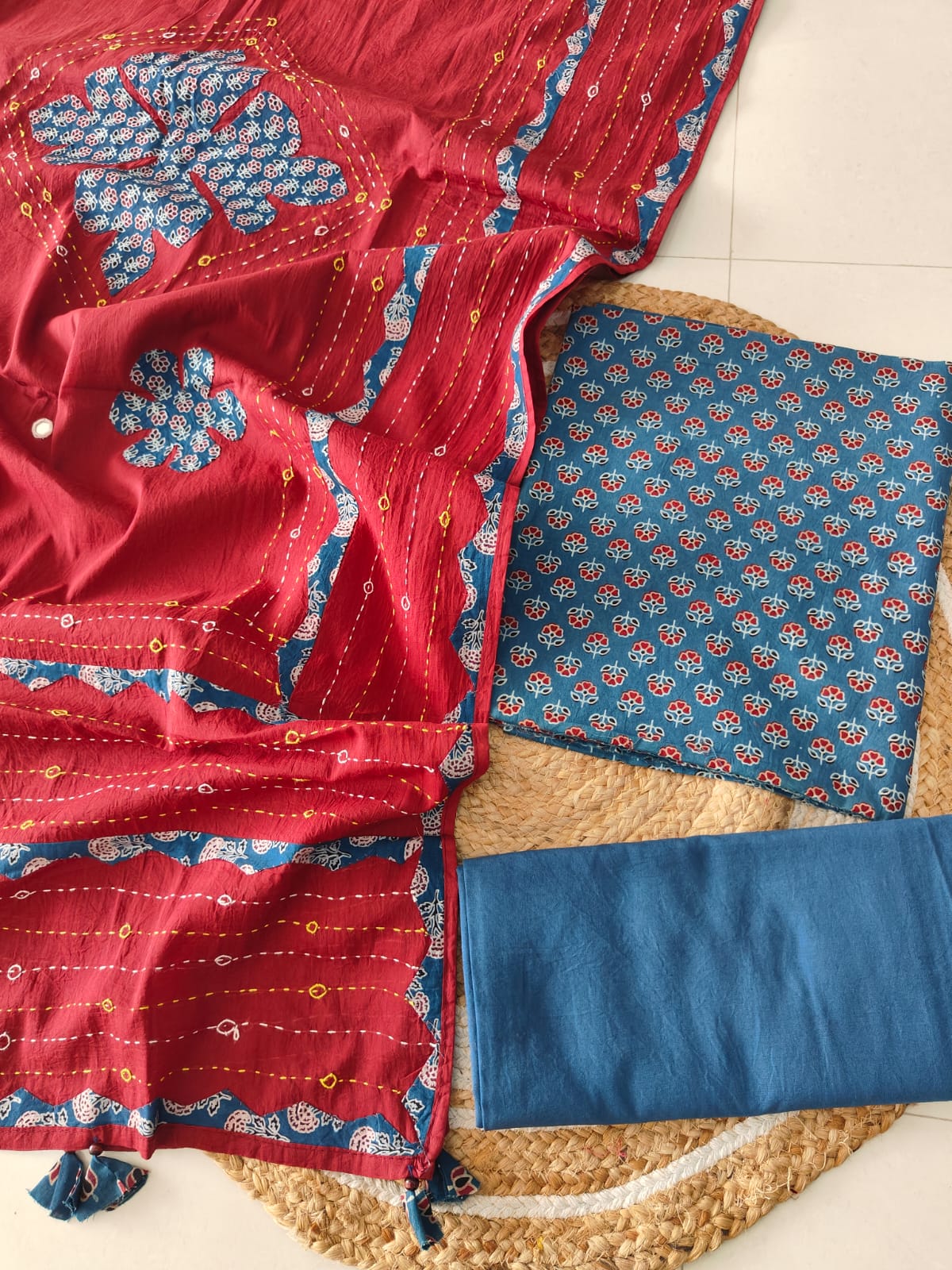 Ajarkh  Print Suit Pcs With Patch Work And Mirror Work Dupatta (ASW04)