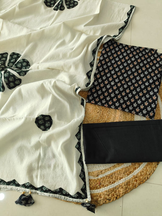 Ajarkh  Print Suit Pcs With Patch Work And Mirror Work Dupatta (ASC016)