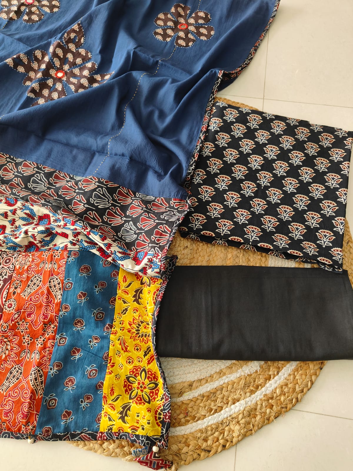 Ajarkh  Print Suit Pcs With Patch Work And Mirror Work Dupatta (ASC020)