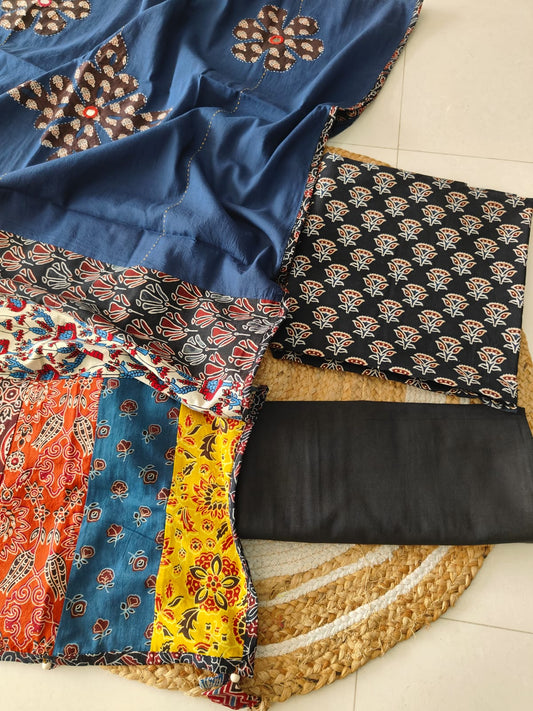 Ajarkh  Print Suit Pcs With Patch Work And Mirror Work Dupatta (ASC020)