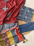 Ajarkh  Print Suit Pcs With Patch Work And Mirror Work Dupatta (ASC022)