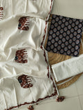Ajarkh  Print Suit Pcs With Patch Work And Mirror Work Dupatta (ASC028)