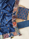 Ajarkh  Print Suit Pcs With Patch Work And Mirror Work Dupatta (ASC035)