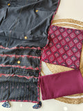 Ajarkh  Print Suit Pcs With Patch Work And Mirror Work Dupatta (ASC043)