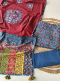 Ajarkh  Print Suit Pcs With Patch Work And Mirror Work Dupatta (ASC047)