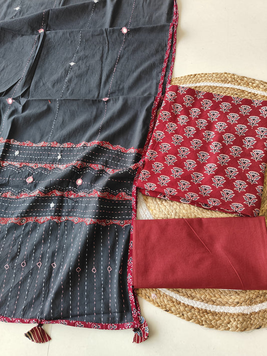 Ajarkh  Print Suit Pcs With Patch Work And Mirror Work Dupatta (ASC050)