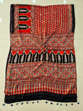 MIRROR WORK HAND BLOCK AJRAKH MODAL SILK SAREE WITH BLOUSE (CIV29)
