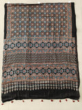 MIRROR WORK HAND BLOCK AJRAKH MODAL SILK SAREE WITH BLOUSE (CIV30)