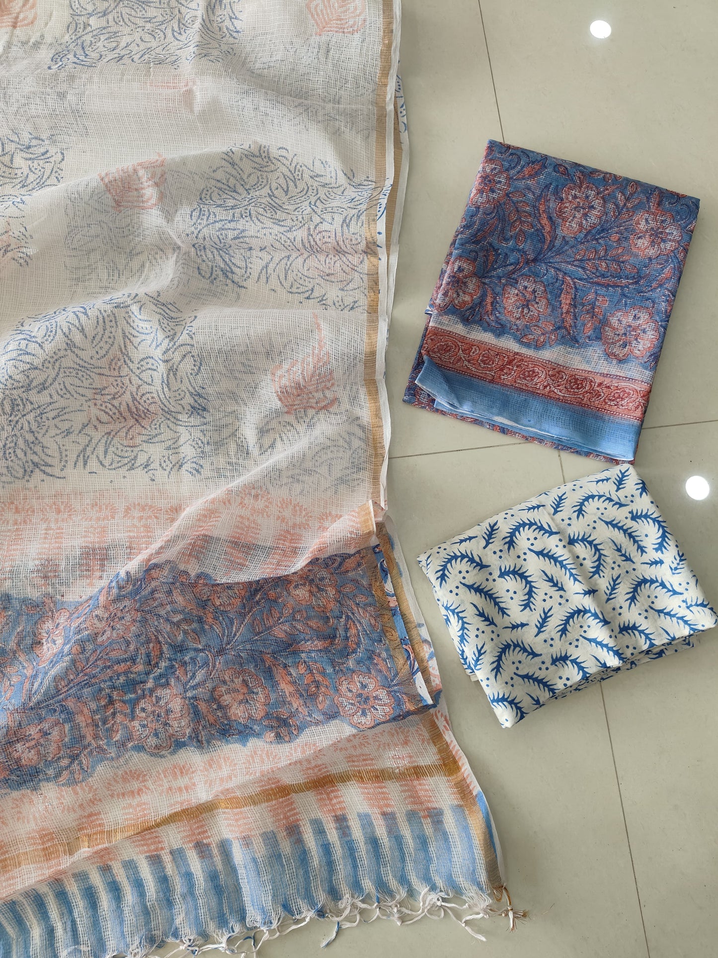 HAND BLOCK PRINTED KOTA DORIYA SUIT WITH KOTA DORIYA DUPPATA (FKS144)