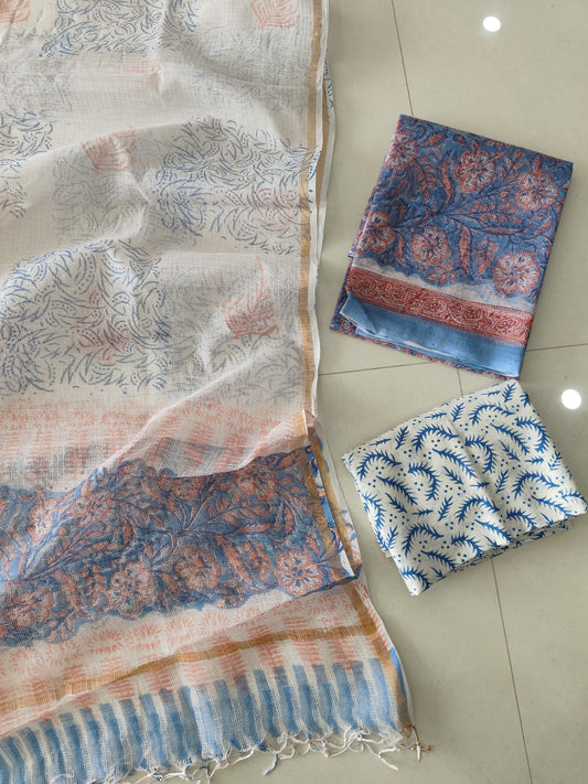 HAND BLOCK PRINTED KOTA DORIYA SUIT WITH KOTA DORIYA DUPPATA (FKS144)